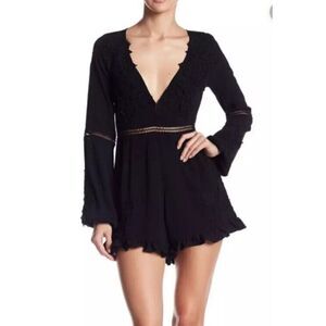 For‎ Love and Lemons Romper Size Small  Black Deep Lilou Plunge